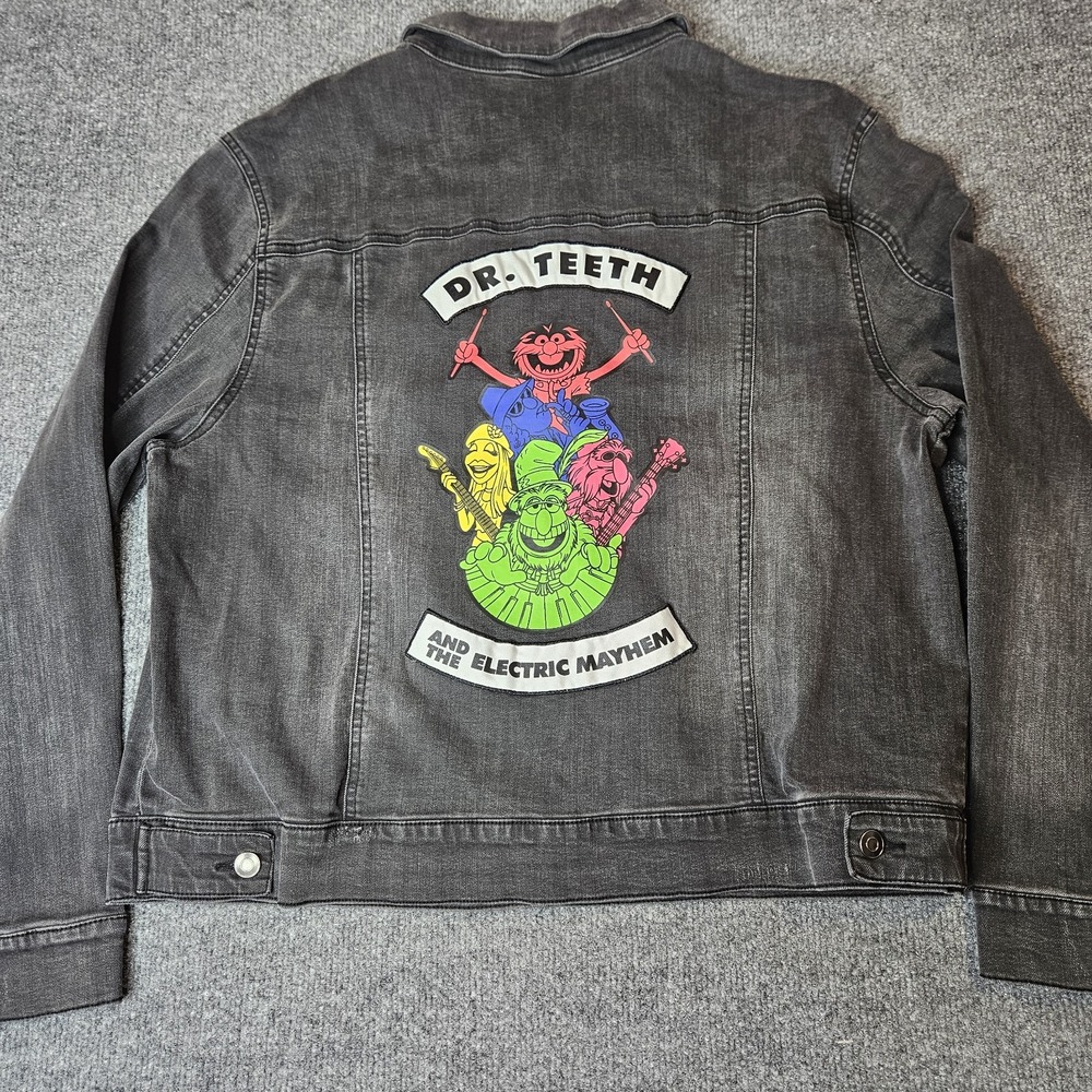 Disney MUPPETS Denim Jacket Dr Teeth & The Electric Mayhem Black Trucker Jacket